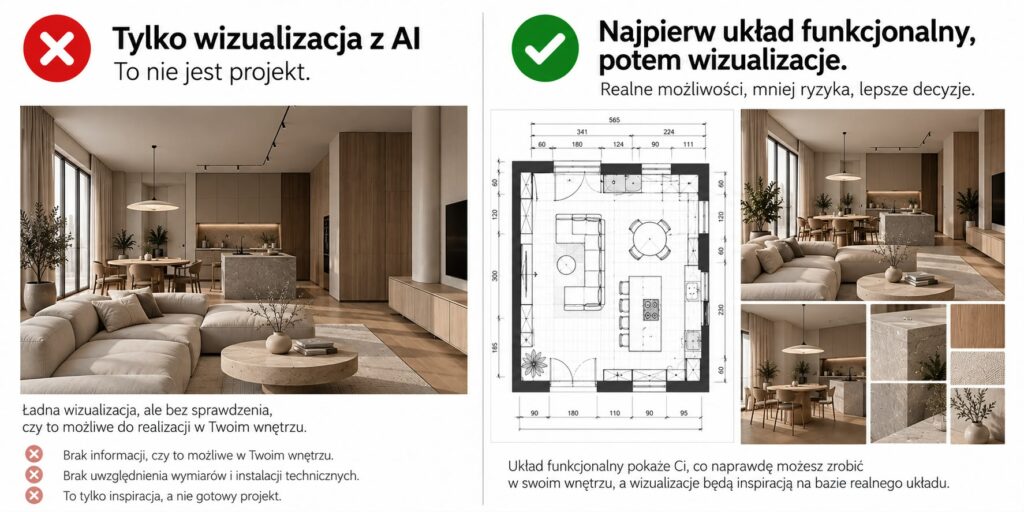 Projektowanie wnętrz z AI- wizualizacja z AI i wizualizacja na bazie układu funkcjonalnego