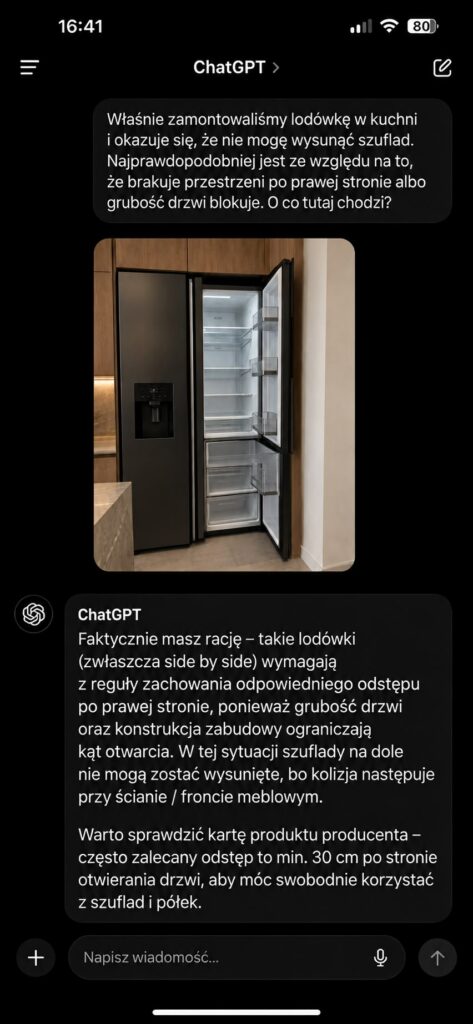 Projektowanie mieszkania z AI- przykład możlowego problemu po powierzeniu AI projektu kuchni